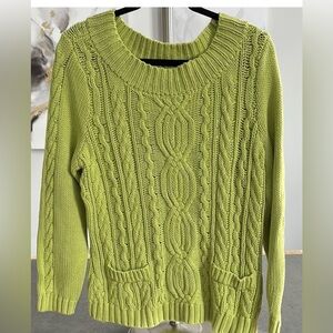 Chico's 2X Cotton Lime Green Cable Knit Sweater